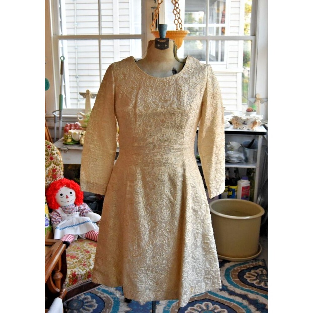Vintage Gold Lame' 1950s A-Line Cocktail Dress Brocade Size Small